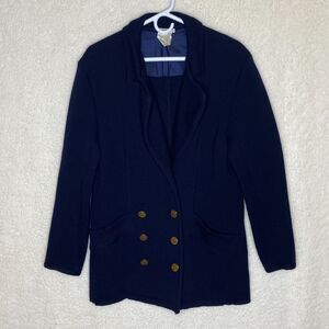 Yves St. Laurent Rive Gauche VTG 90s Navy Sweater Blazer‎ Jacket 100% Wool L XL